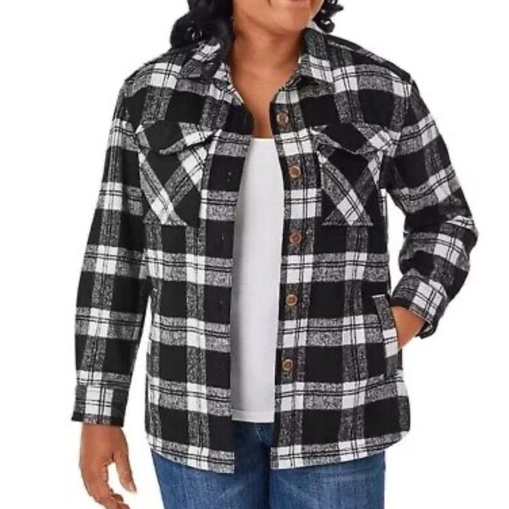 Members Mark‎ Black White Plaid Shacket Size XL